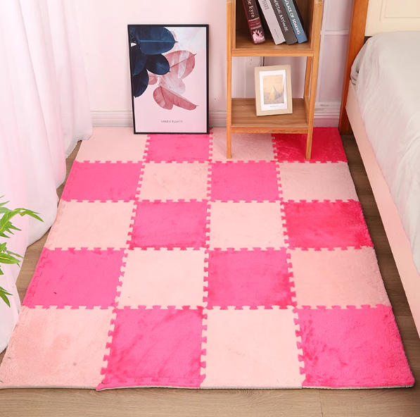 毛绒床边地毯卧室全铺ins风儿童房间家用爬爬垫泡沫拼接爬行地垫